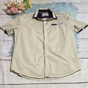 Craft + Flow Men's Beige Short Sleeve Button Down Shirt sz M